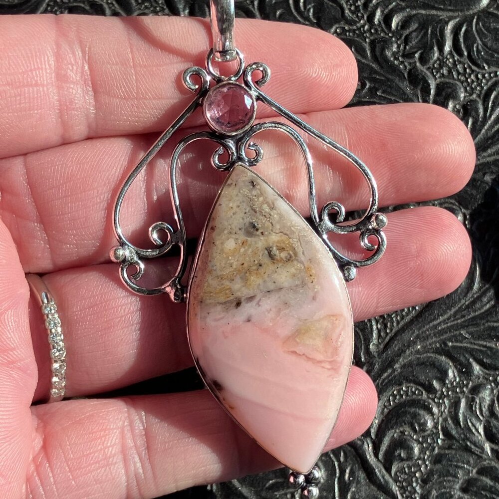 Peruvian Pink Opal Pendant Crystal Stone Jewelry